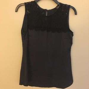 Silk like tank with lace trim